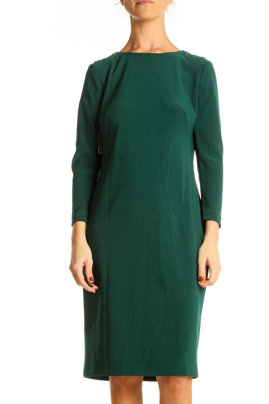 Green Solid Work Shift Dress