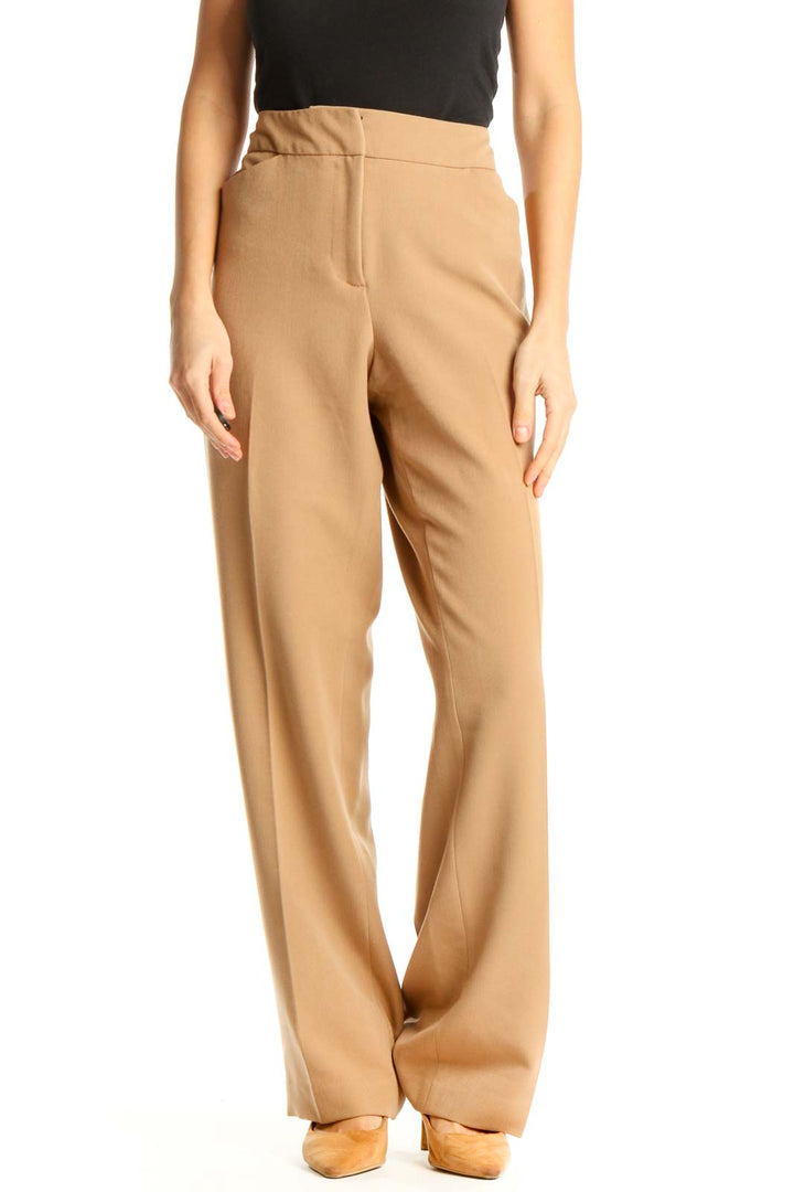 Beige Textured All Day Wear Trousers