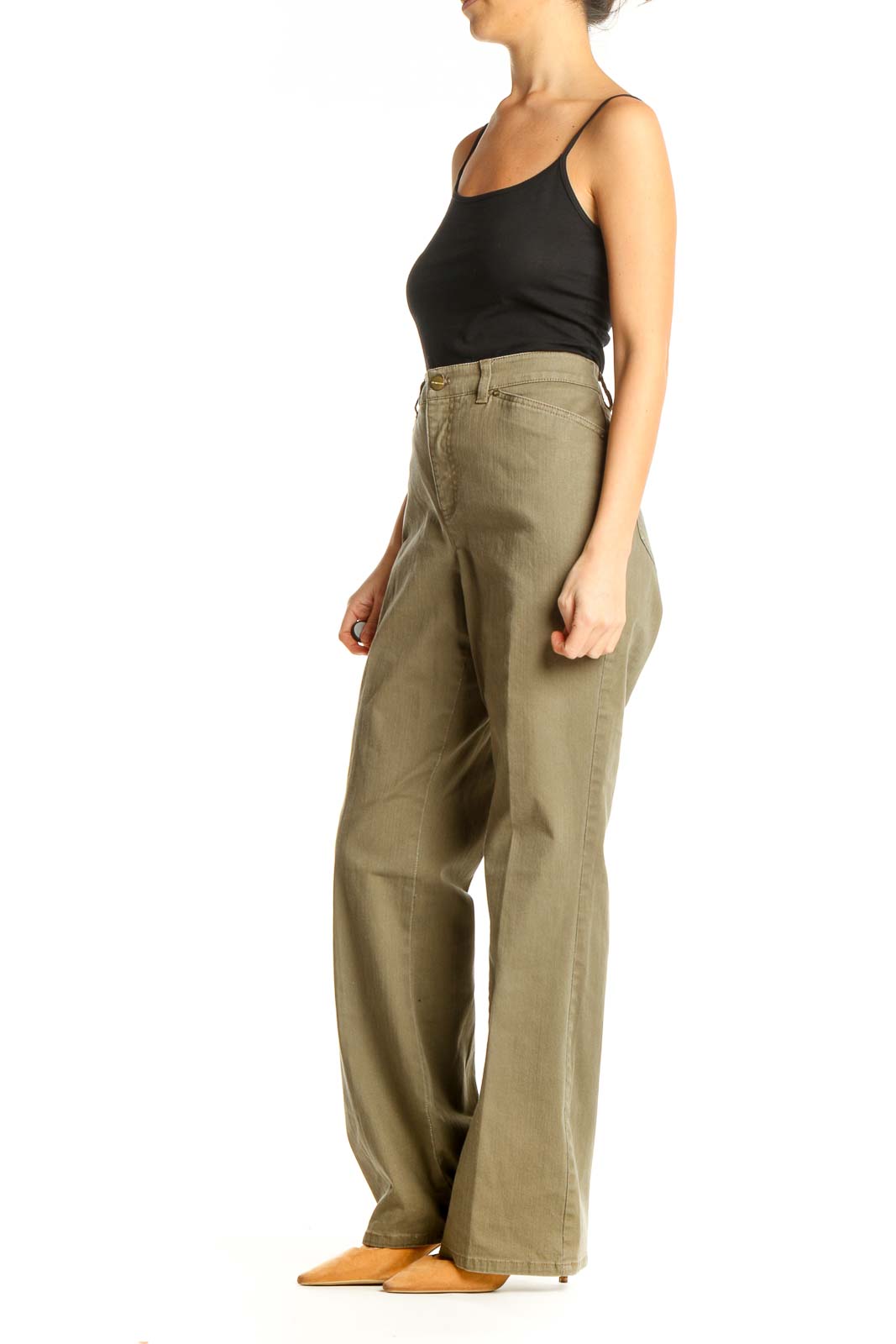 Green Textured Casual Pants