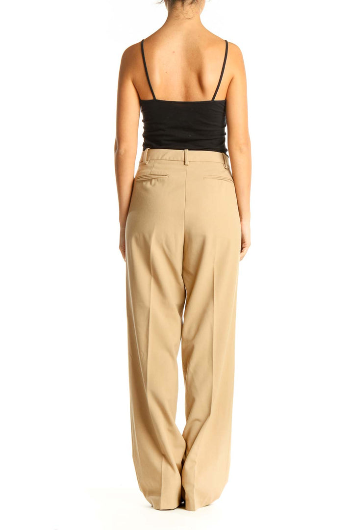 Beige Solid Classic Trousers