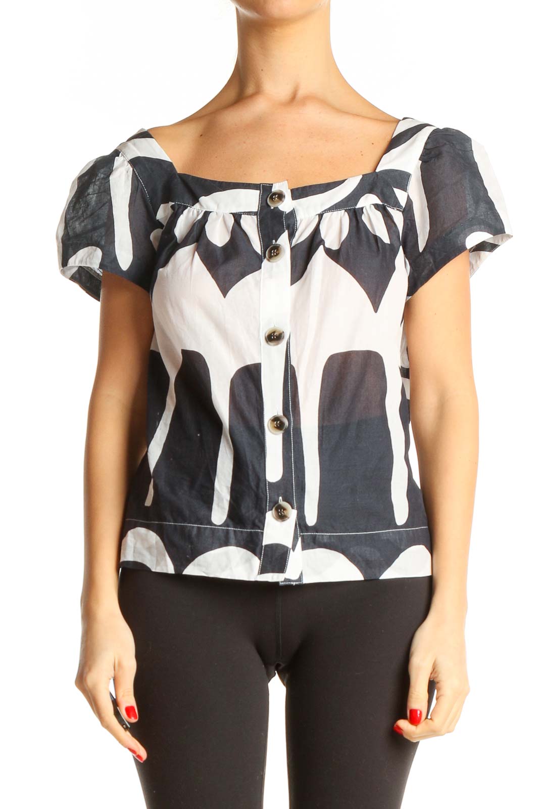 White Graphic Print Brunch Blouse