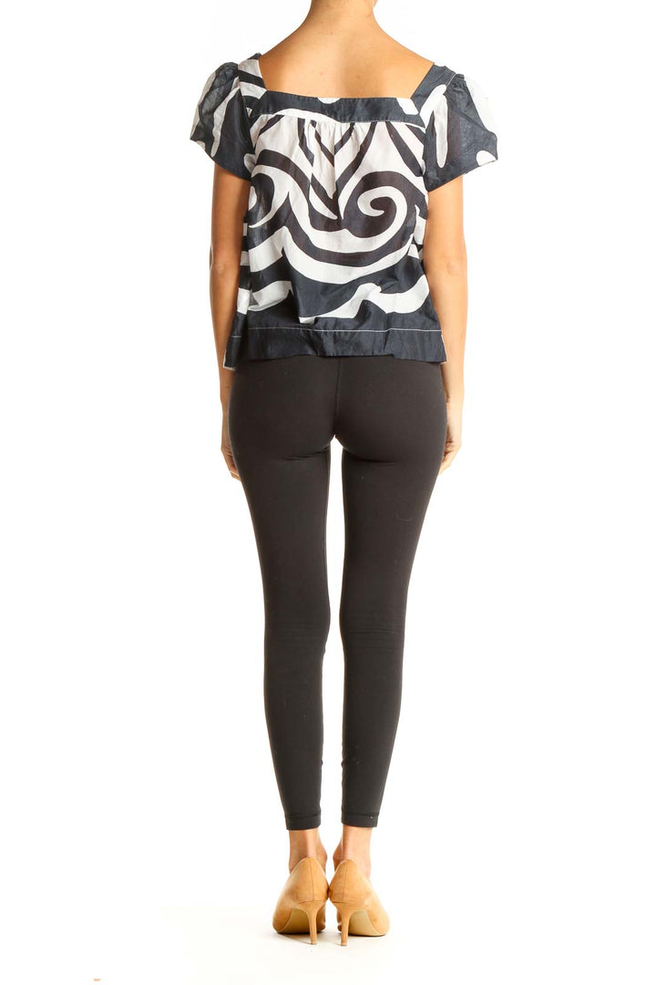 White Graphic Print Brunch Blouse