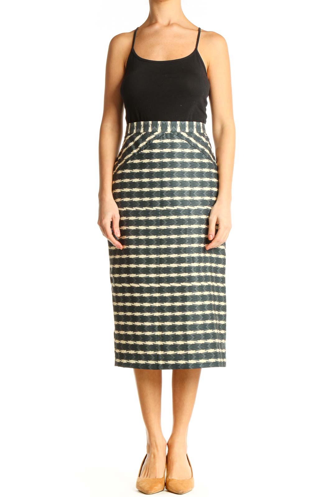 Blue Printed Classic Pencil Skirt