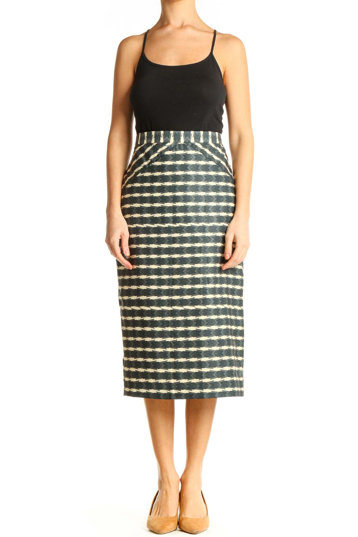 Blue Printed Classic Pencil Skirt