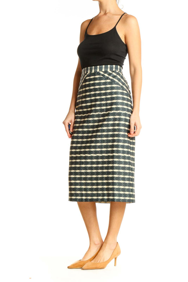 Blue Printed Classic Pencil Skirt