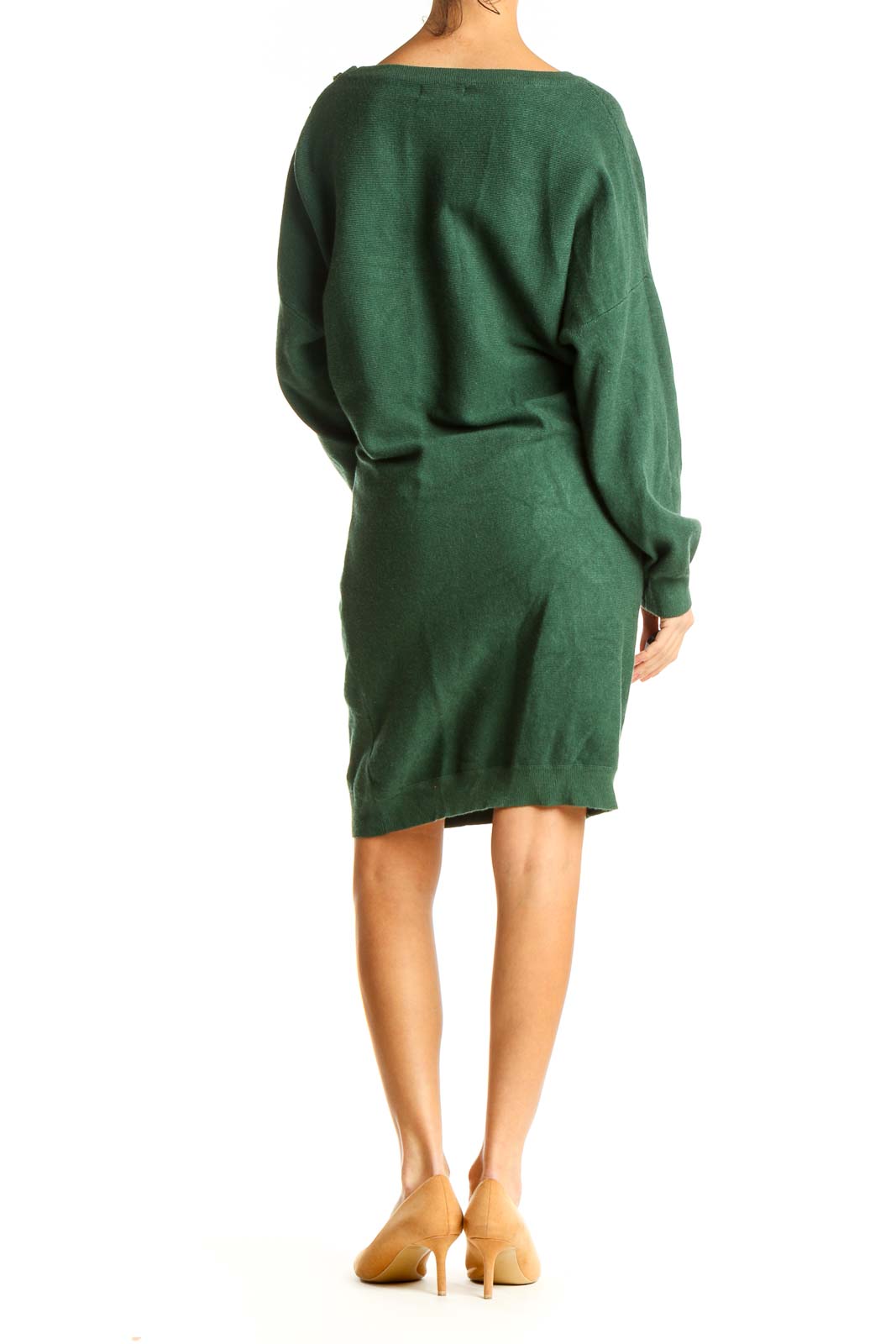 Green Solid Classic Sweater Sheath Dress