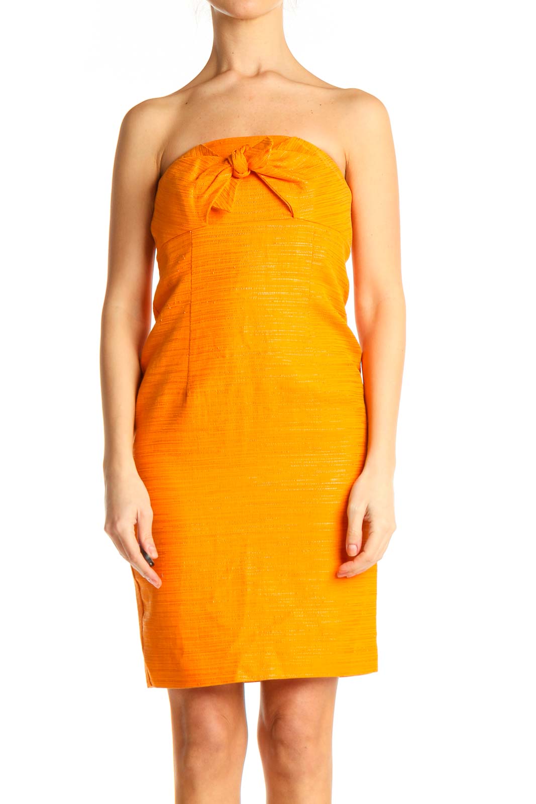 Orange Solid Strapless Sheath Dress