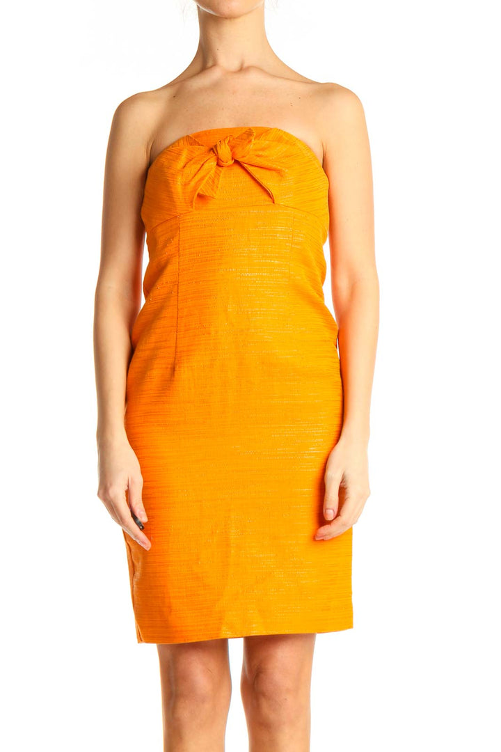 Orange Solid Strapless Sheath Dress