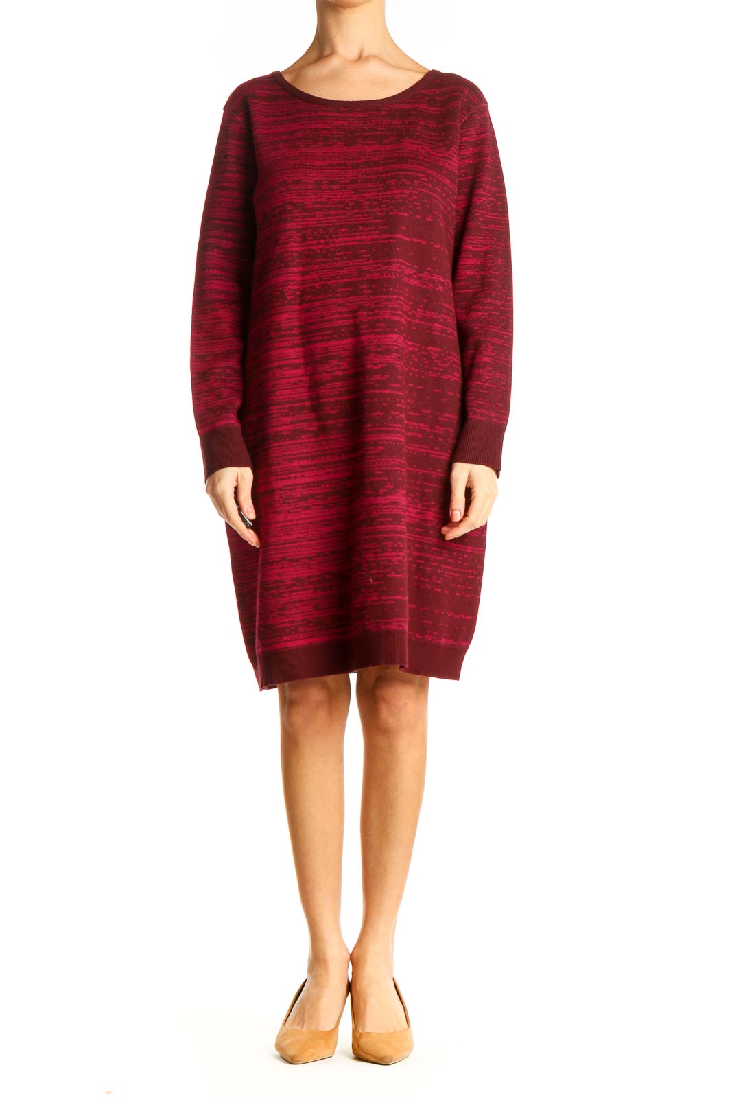 Red Textured Day Shift Dress