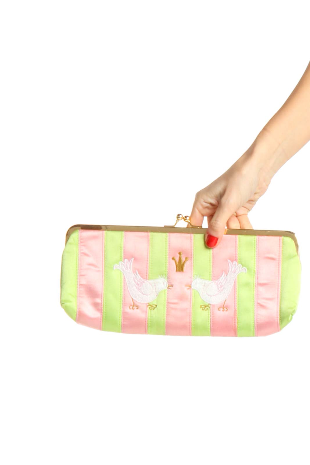 Green and Pink Striped Clutch