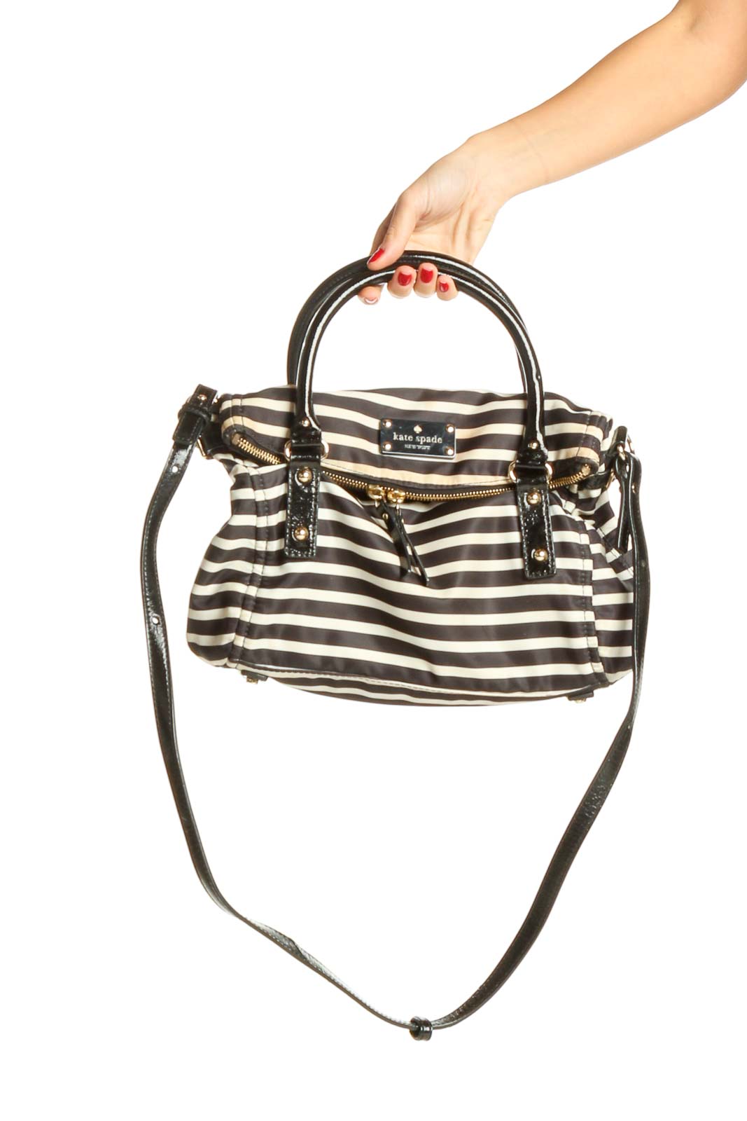 Black Striped Satchel Bag