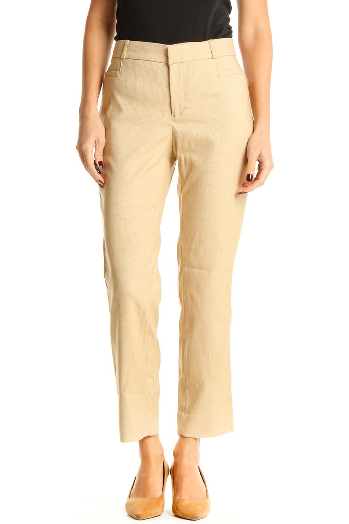 Beige Textured Casual Trousers