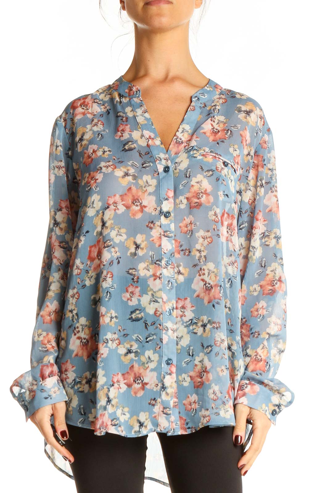 Blue Floral Print Bohemian Top
