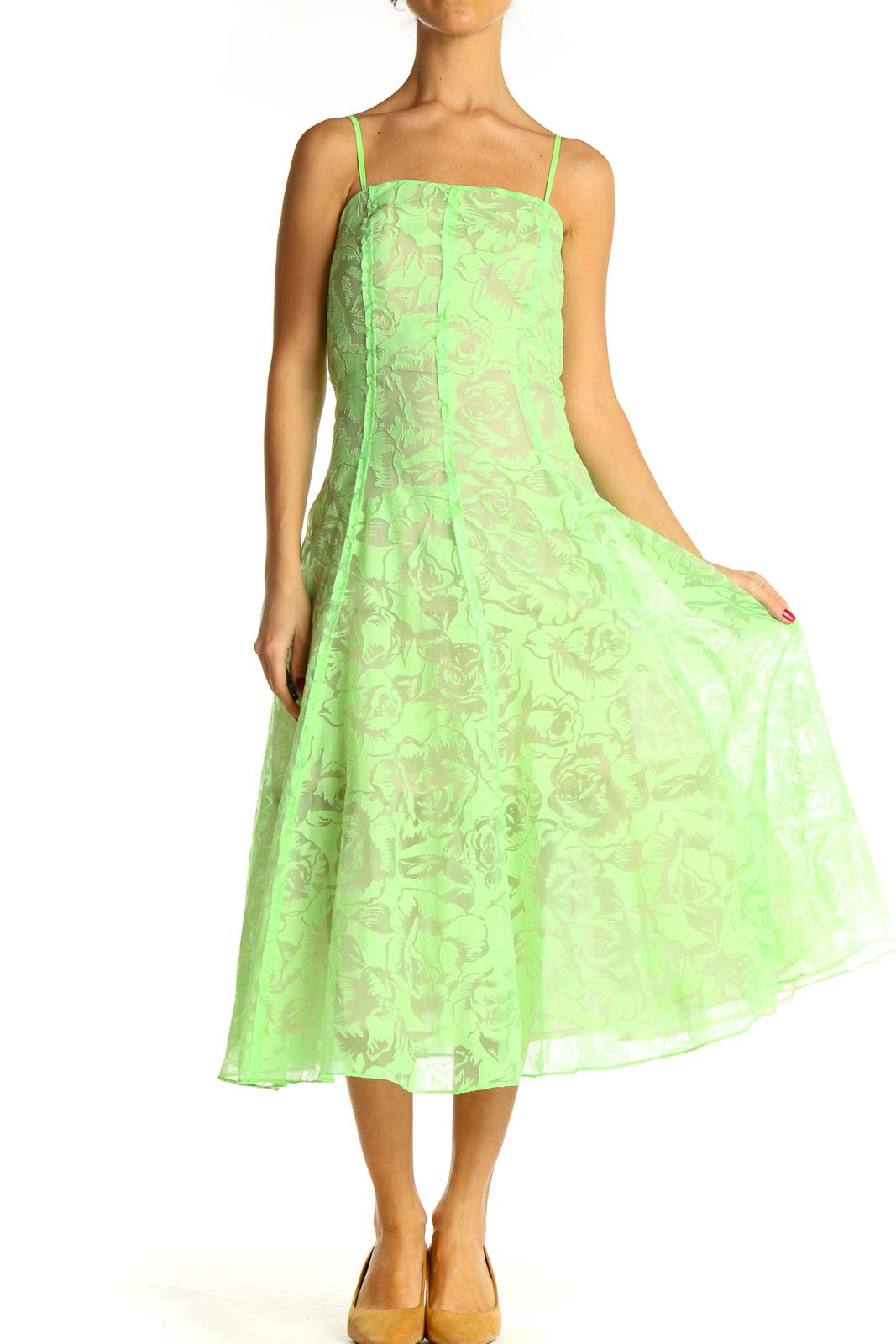 Green Day Printed Fit & Flare Dress