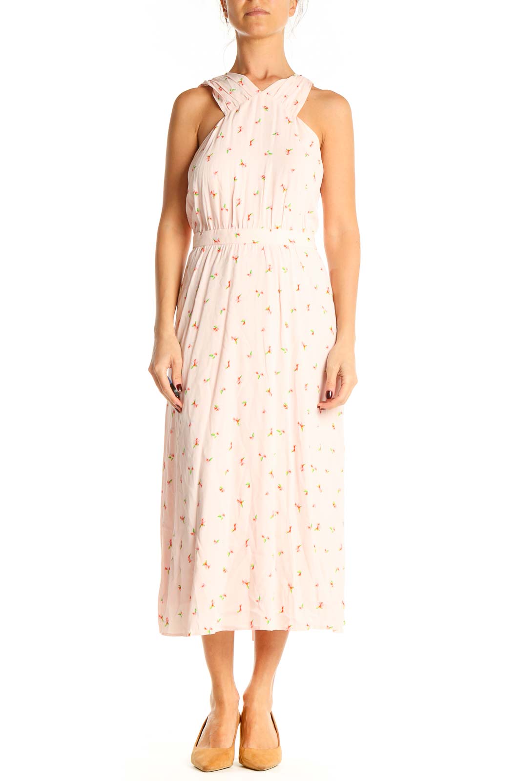 Pink Floral Print Day Column Dress