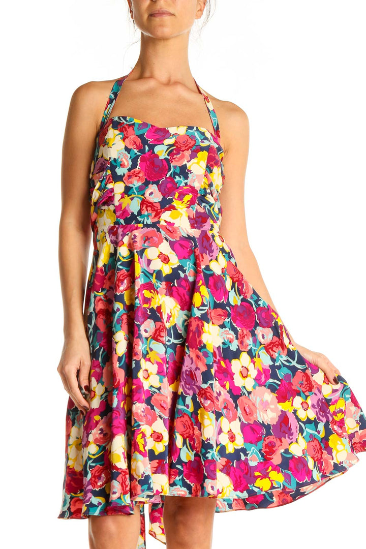 Pink Floral Print Holiday Fit & Flare Dress