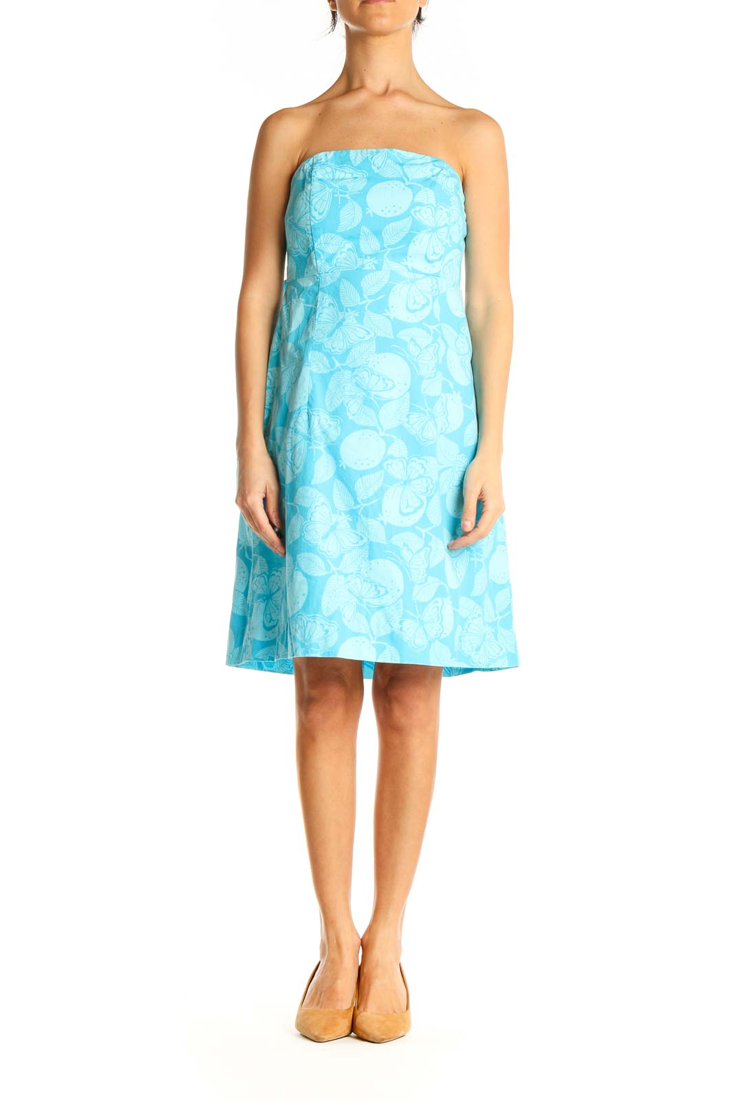 Blue Printed Holiday Shift Dress