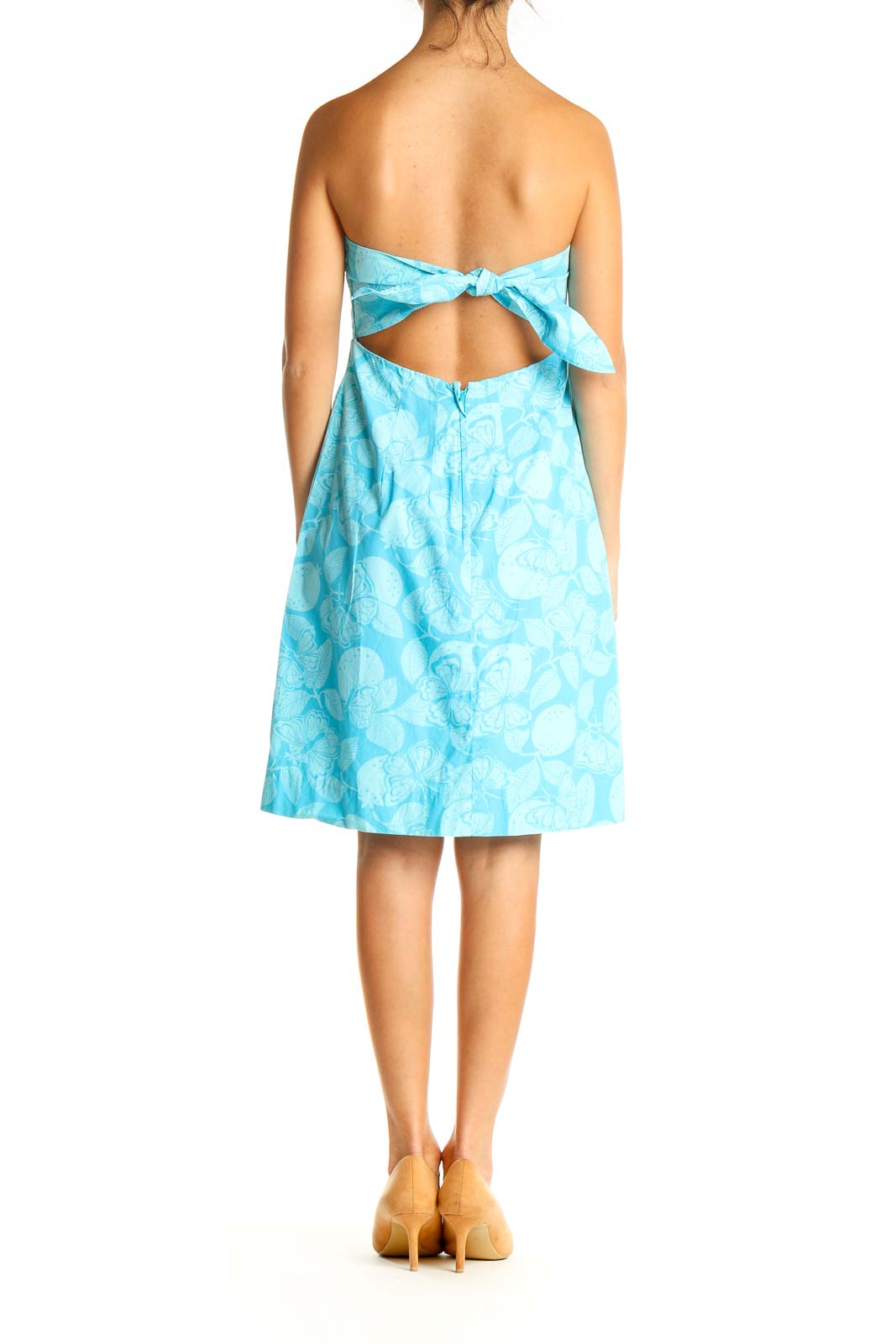 Blue Printed Holiday Shift Dress