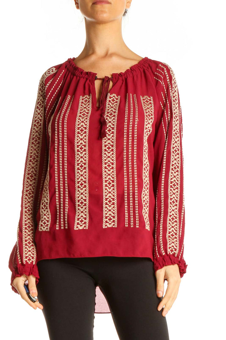 Red Textured Bohemian Top
