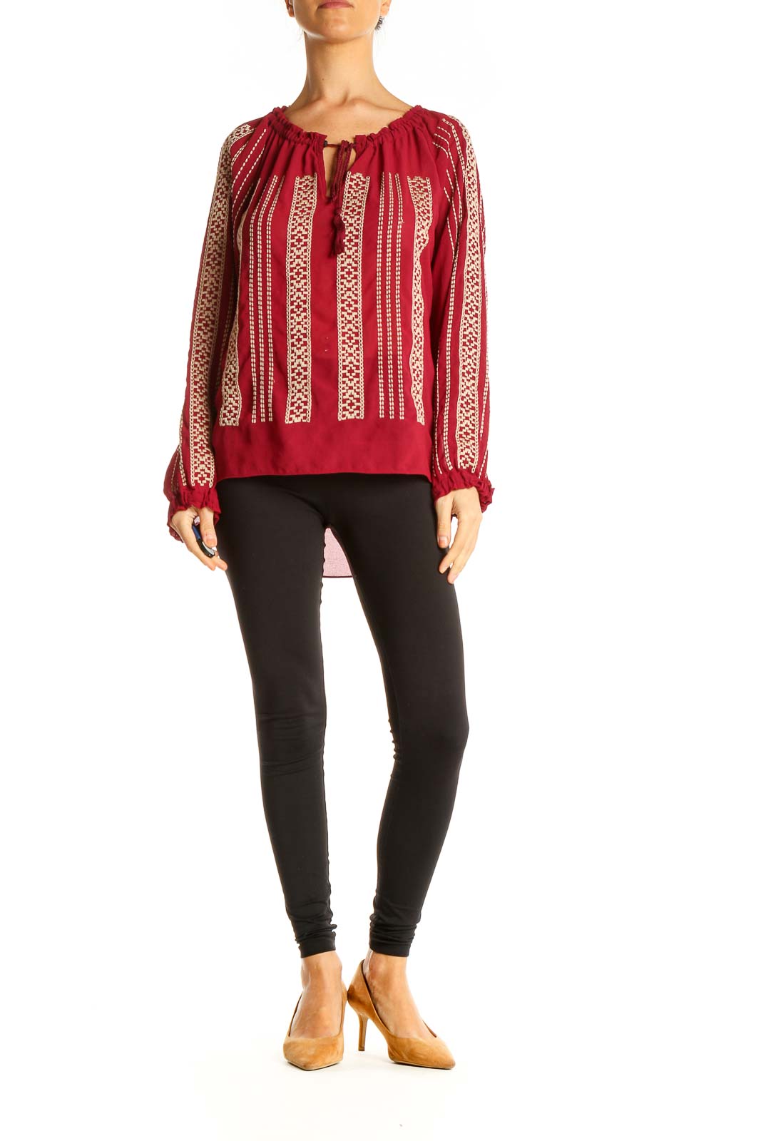 Red Textured Bohemian Top