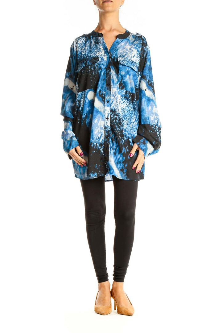 Blue Retro Printed Blouse