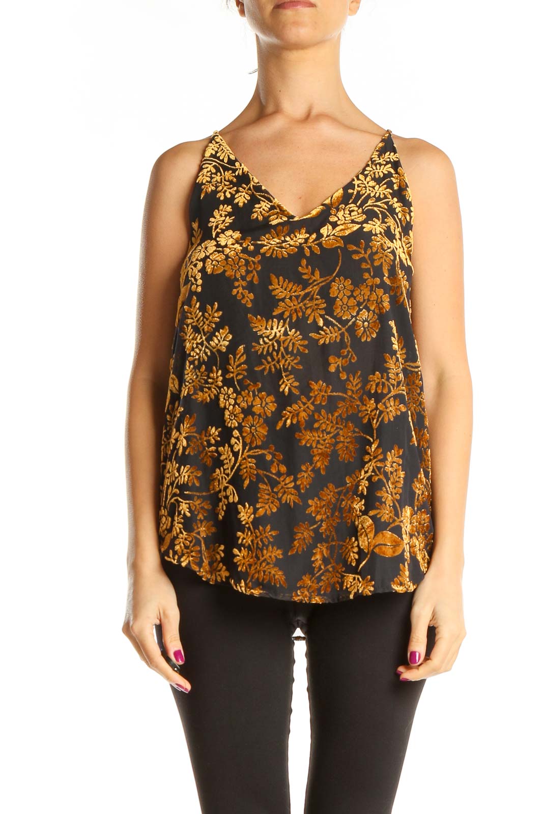 Orange and Black Floral Print Bohemian Top