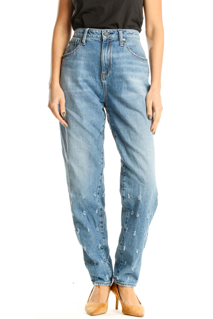Light Blue Distressed High-Waist Jeans