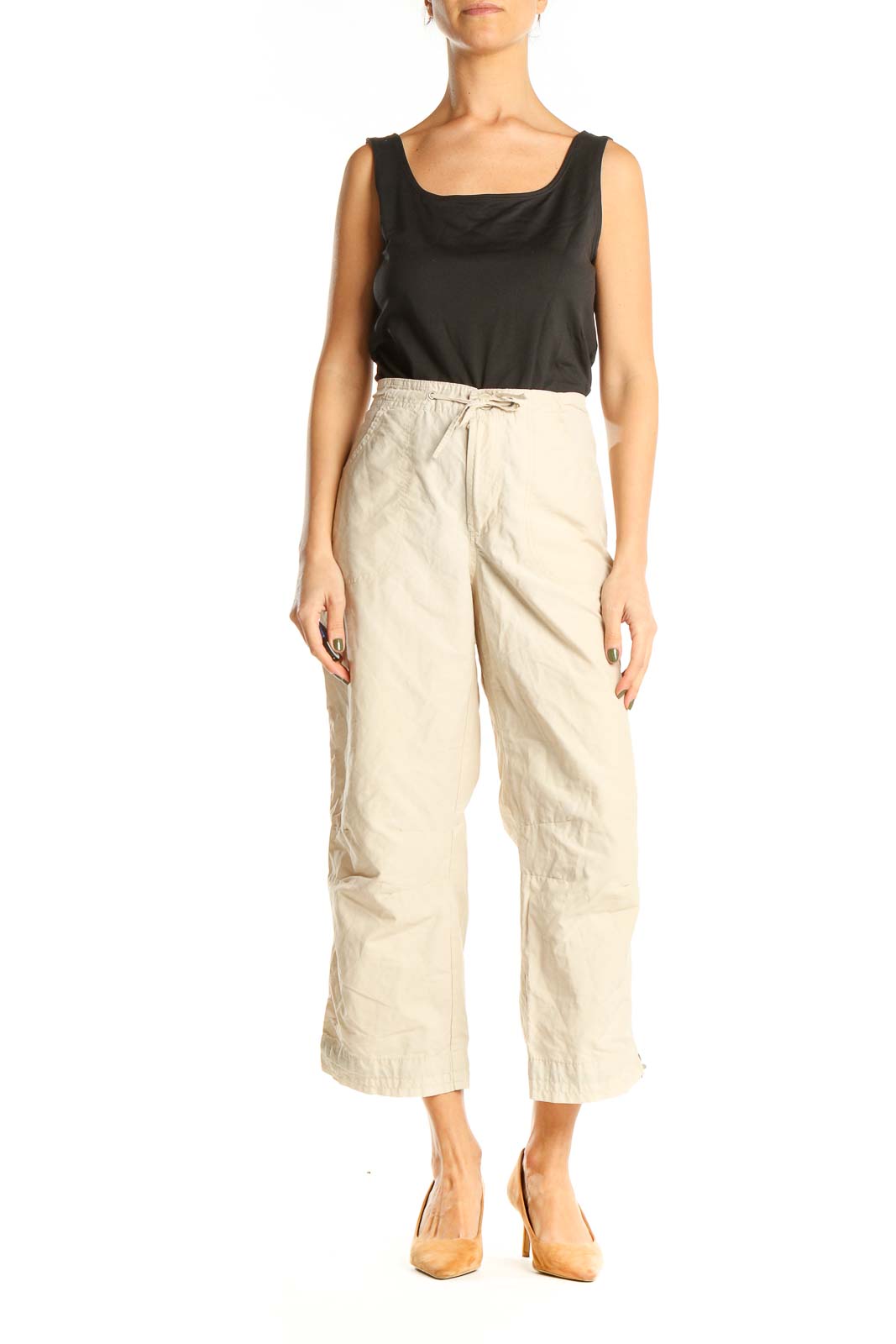 Beige Textured All Day Wear Pants