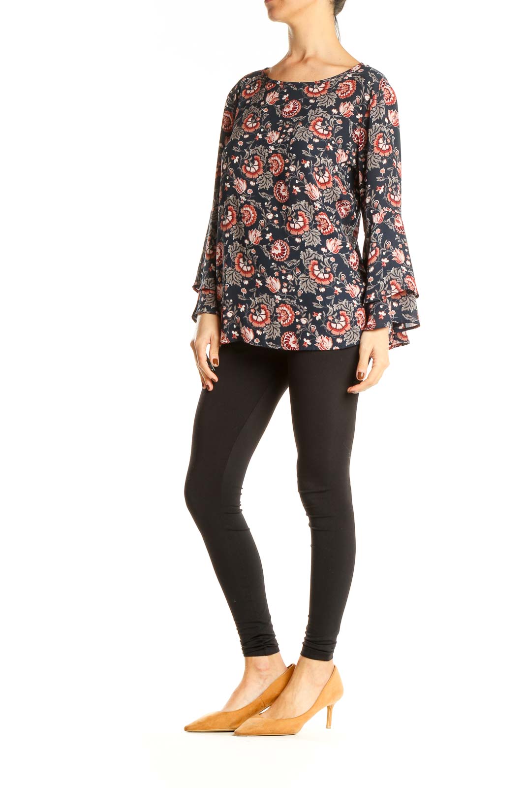 Blue Pink Floral Print Casual Top