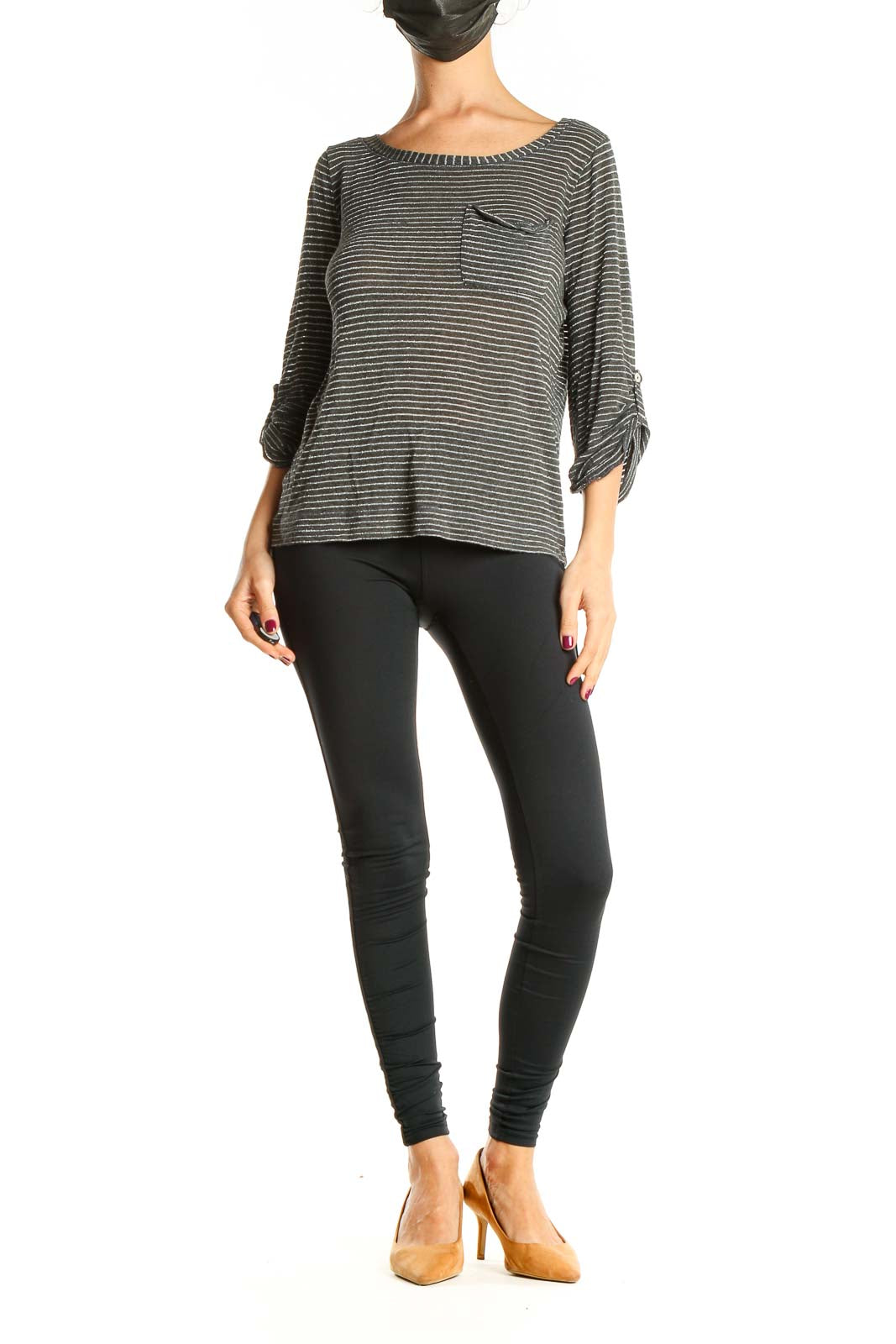 Gray Striped Casual Top