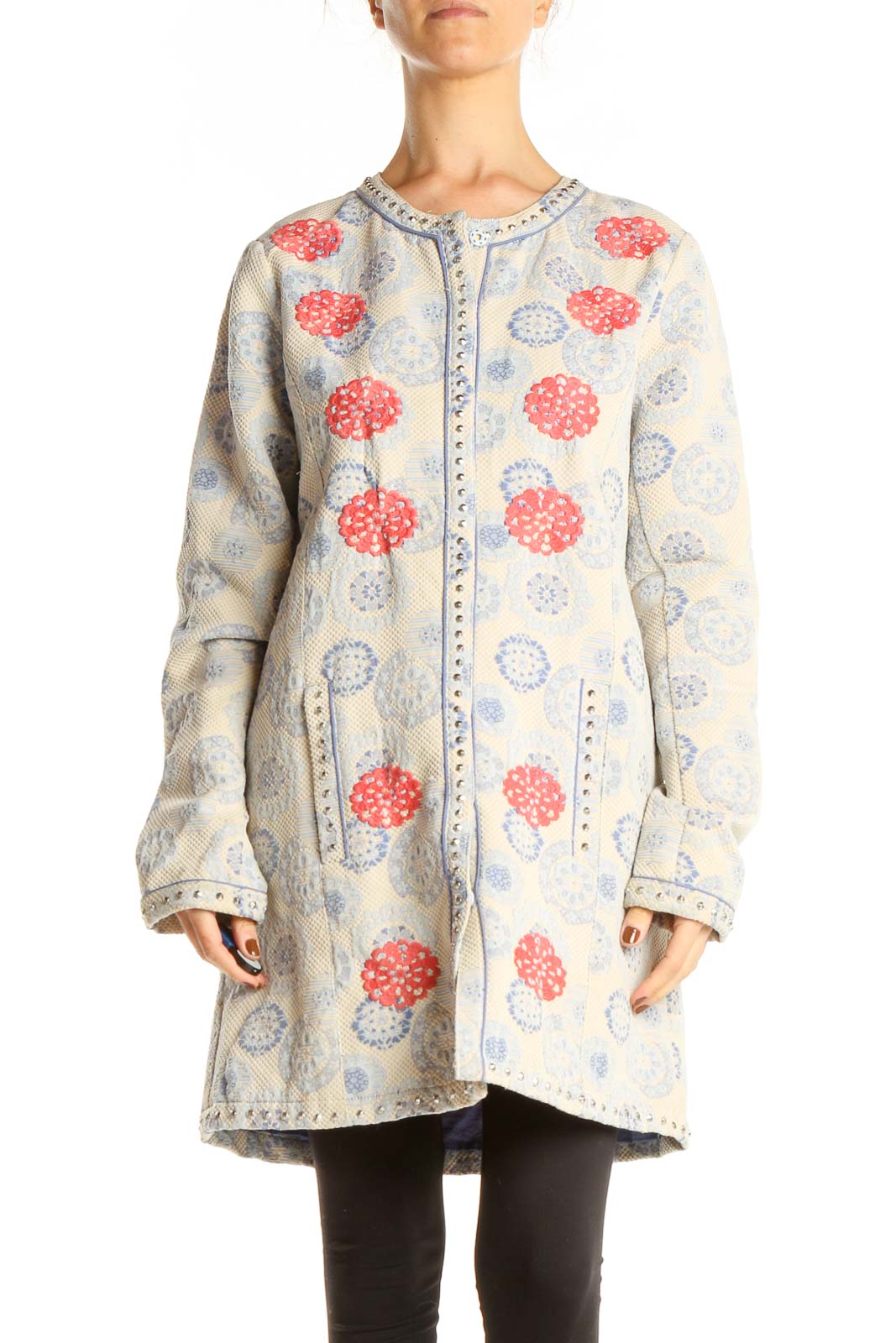 Beige Embroidered Retro Jacket