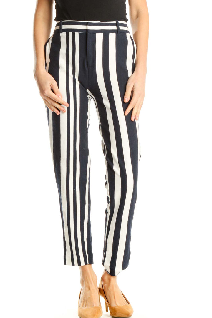 White Blue Striped All Day Wear Trousers
