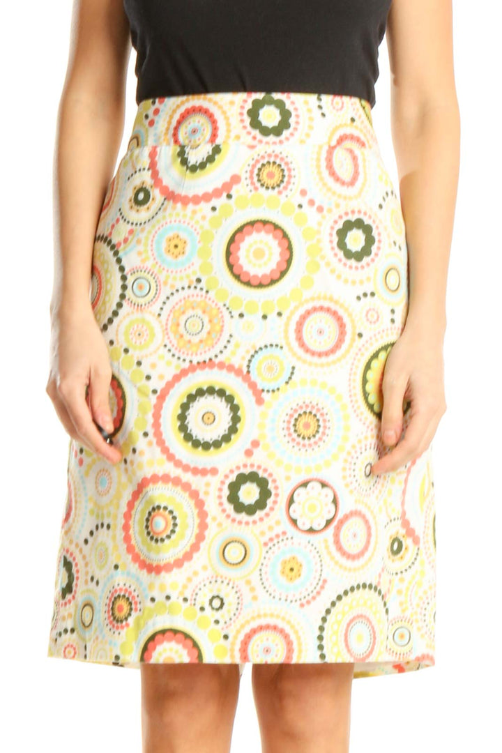 Yellow Printed Holiday A-Line Skirt