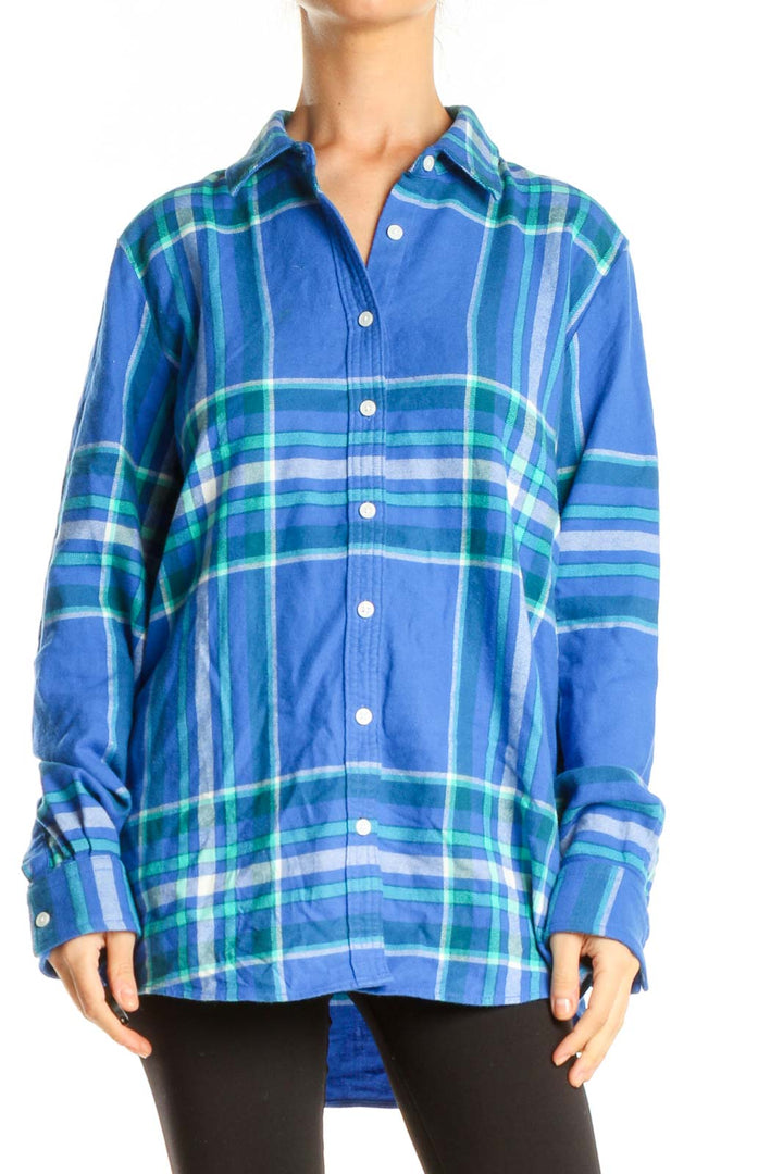 Blue Plaid Casual Top