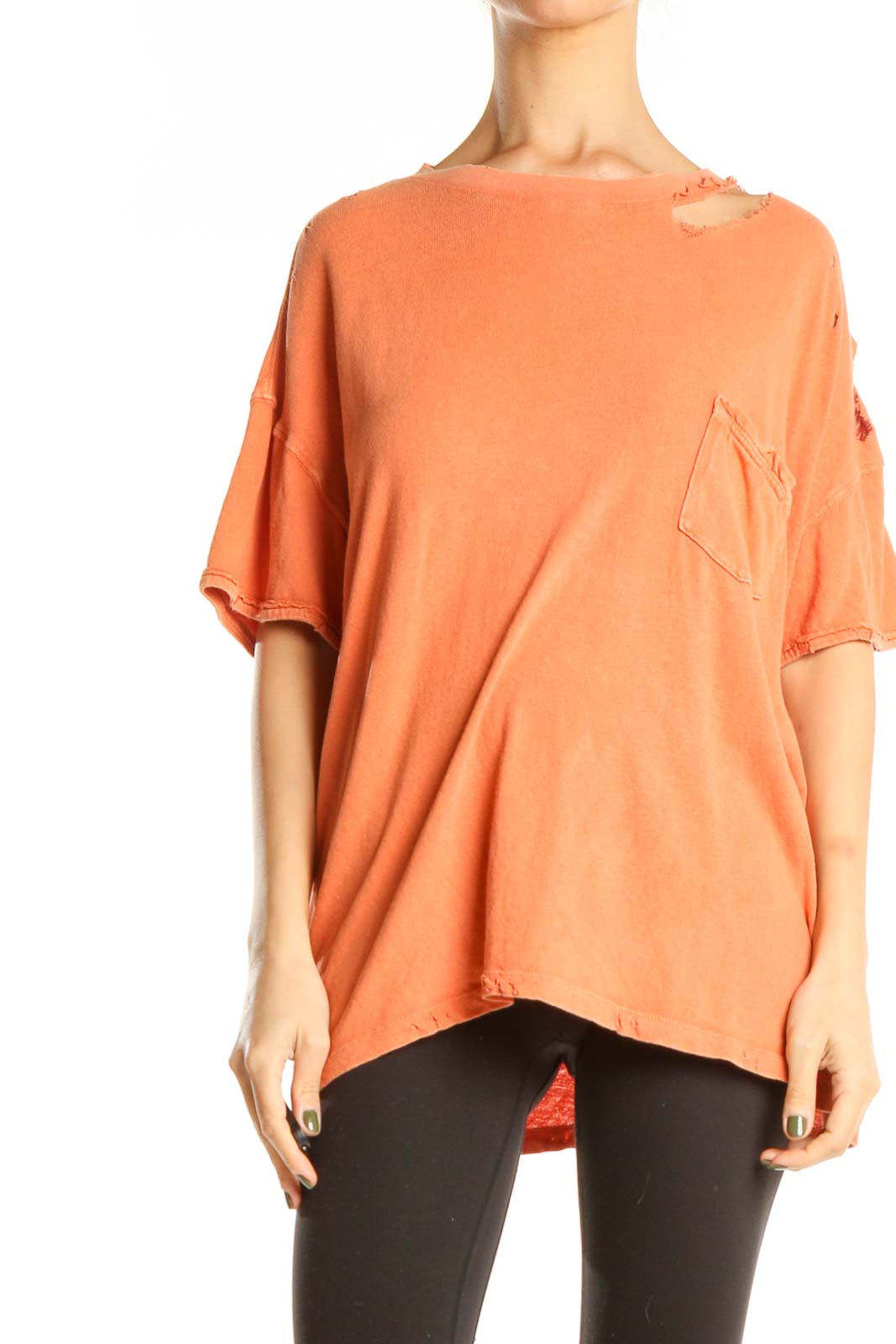 Orange Distressed Casual Top