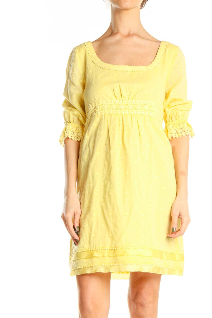 Yellow Fit & Flare Dress with Lace Detail