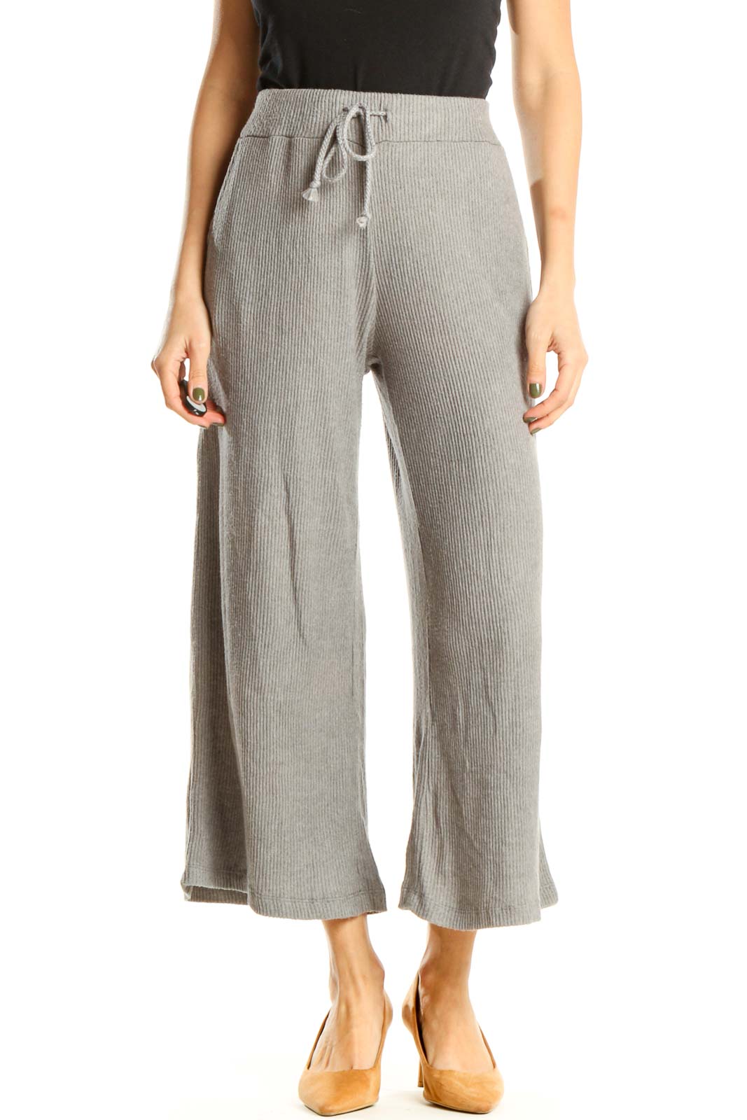 Gray Textured Casual Pants
