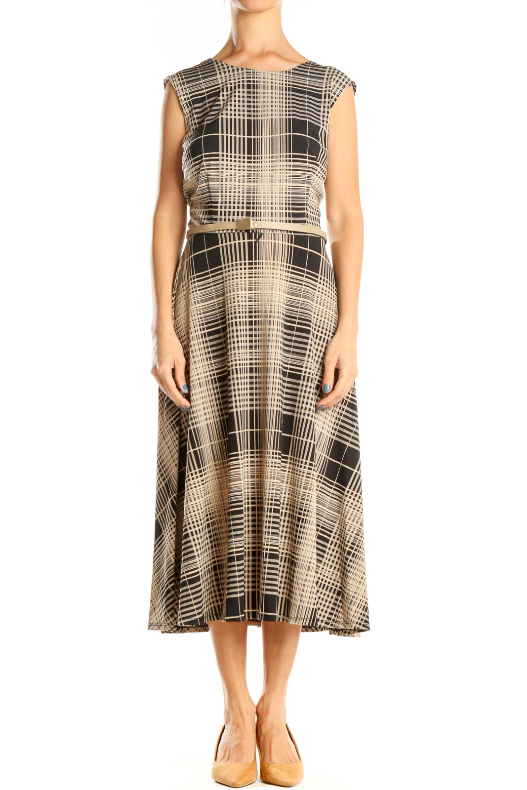 Brown Plaid Belted Retro Fit & Flare Dress