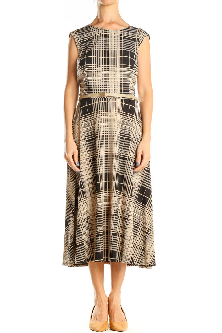 Brown Plaid Belted Retro Fit & Flare Dress