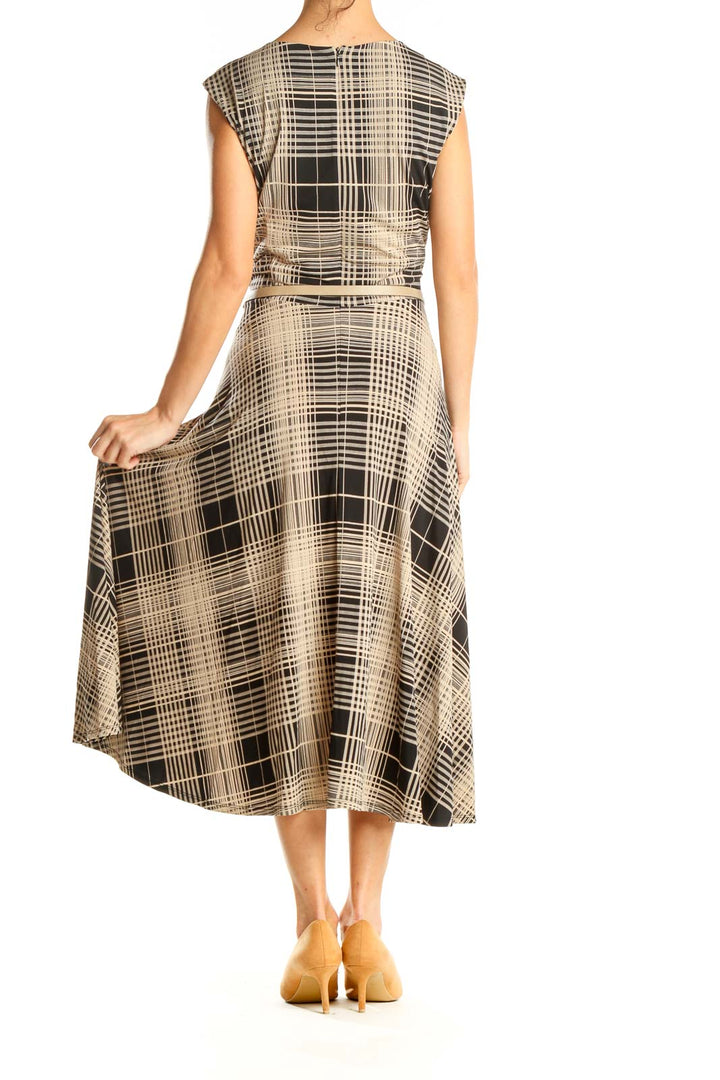 Brown Plaid Belted Retro Fit & Flare Dress
