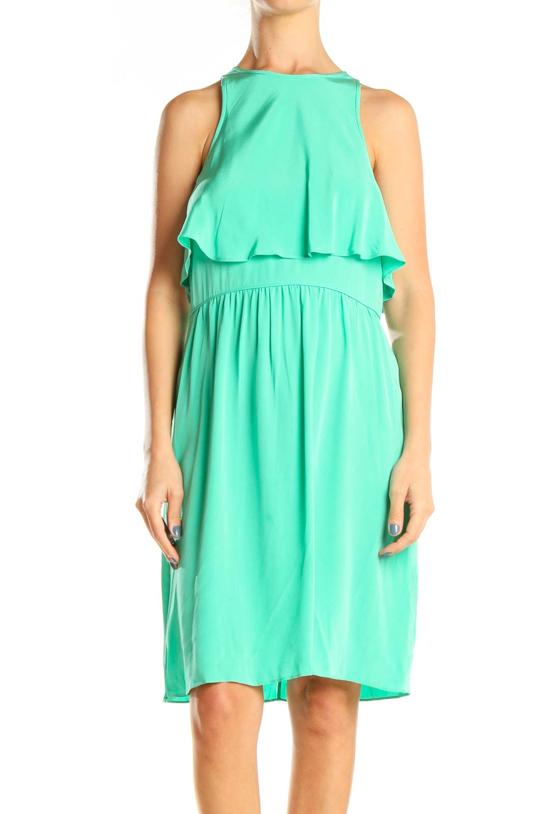 Green Retro High Neck Fit & Flare Dress