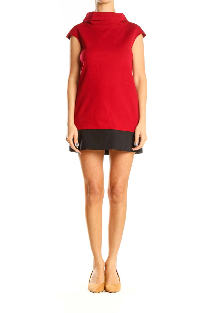 Red Colorblock Classic High Neck Sheath Dress