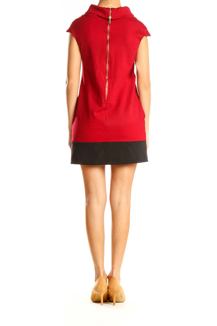 Red Colorblock Classic High Neck Sheath Dress