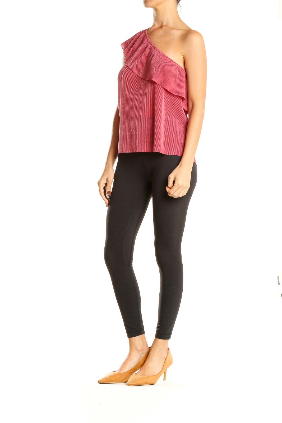 Pink Ribbed One Shoulder Chic Top