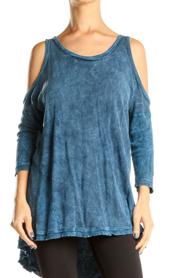 Blue Tie And Dye Cold Shoulder Top