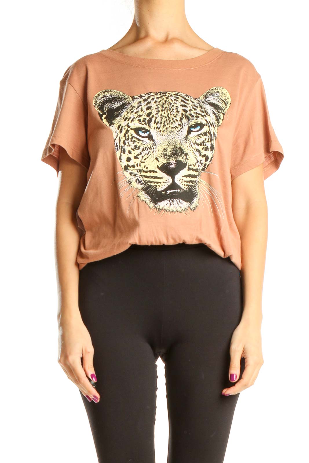 Brown Graphic Leopard Print All Day Wear T-Shirt