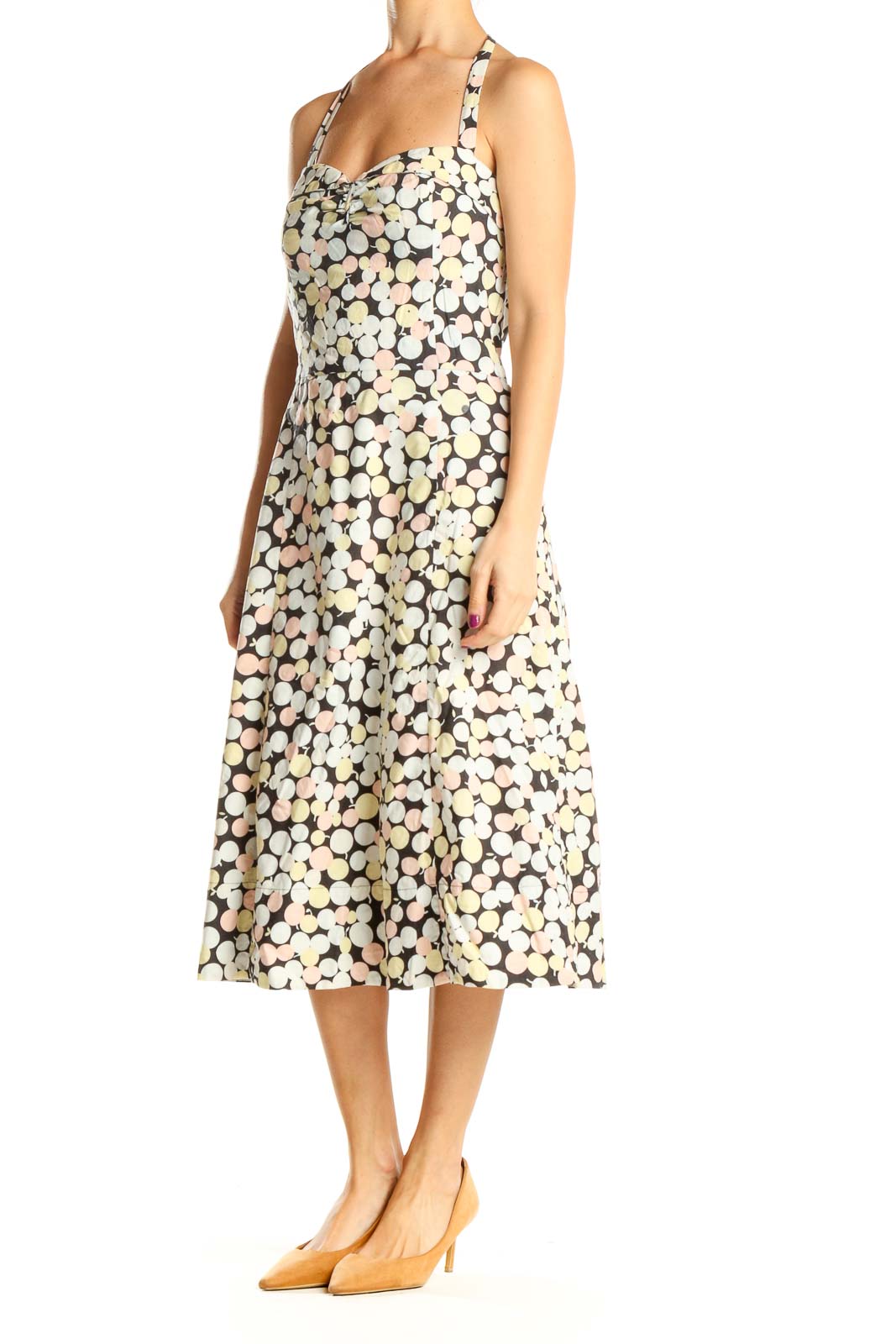 Multicolor Polka Dot Halter Bohemian Fit & Flare Dress