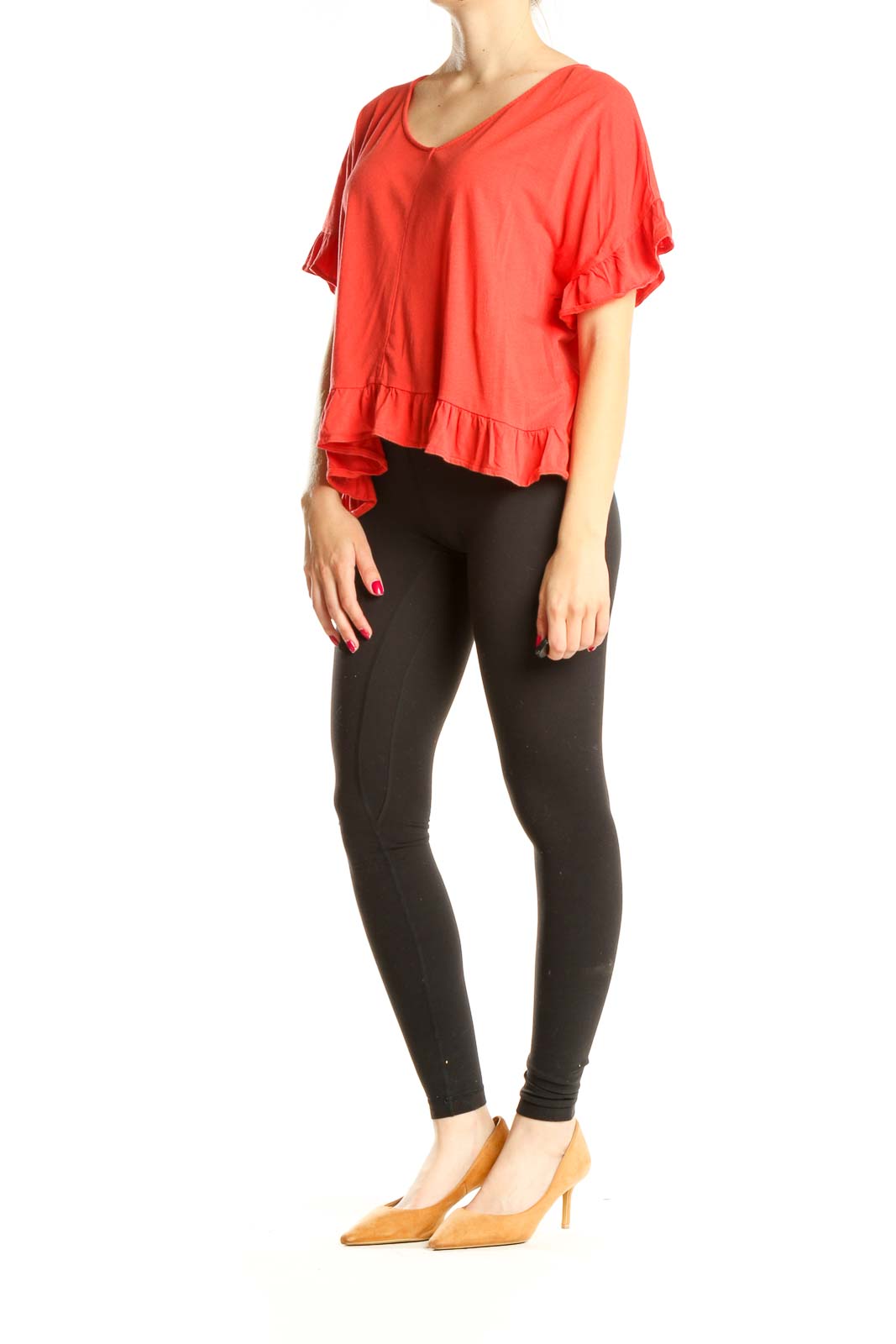 Orange Casual Ruffle Top