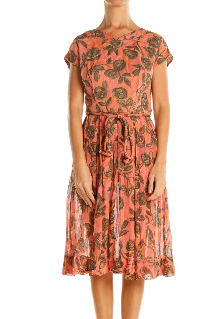 Salmon Floral Print Retro Fit & Flare Dress