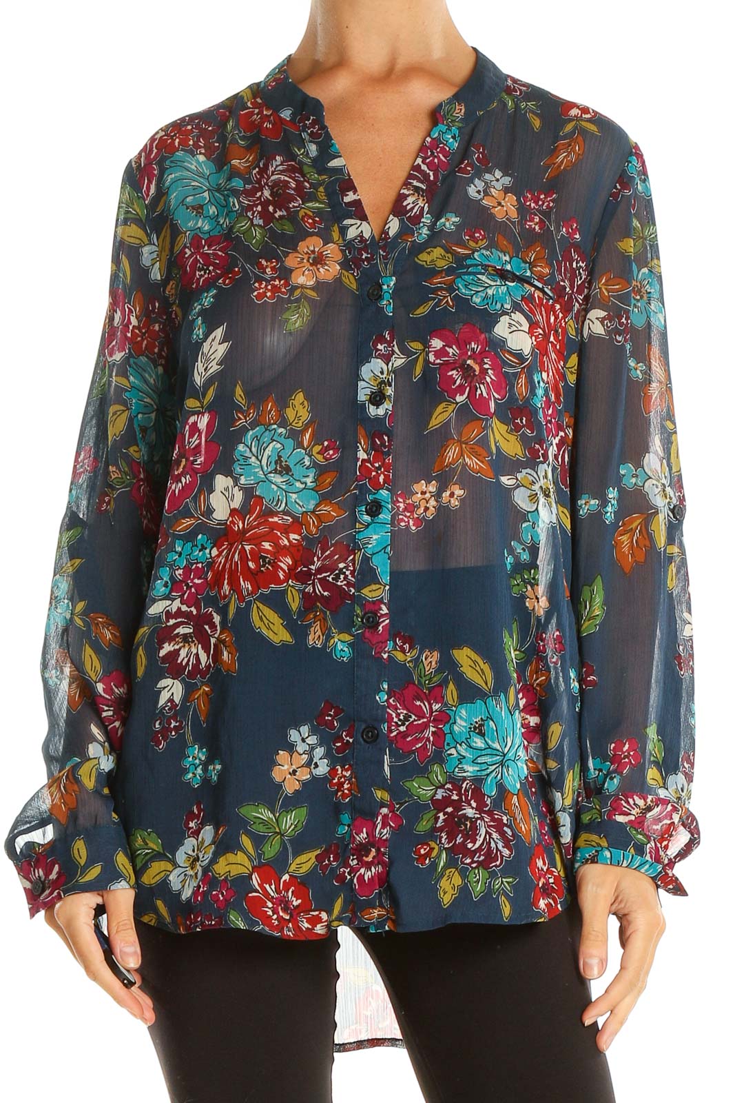 Blue Floral Print Bohemian Top